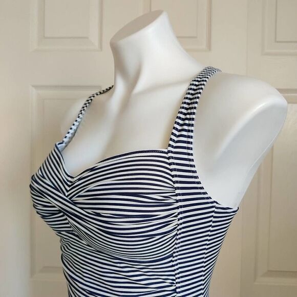 Niptuck Swim retro striped twist front tummy control ruched sides swimsuit - Picture 7 of 16
